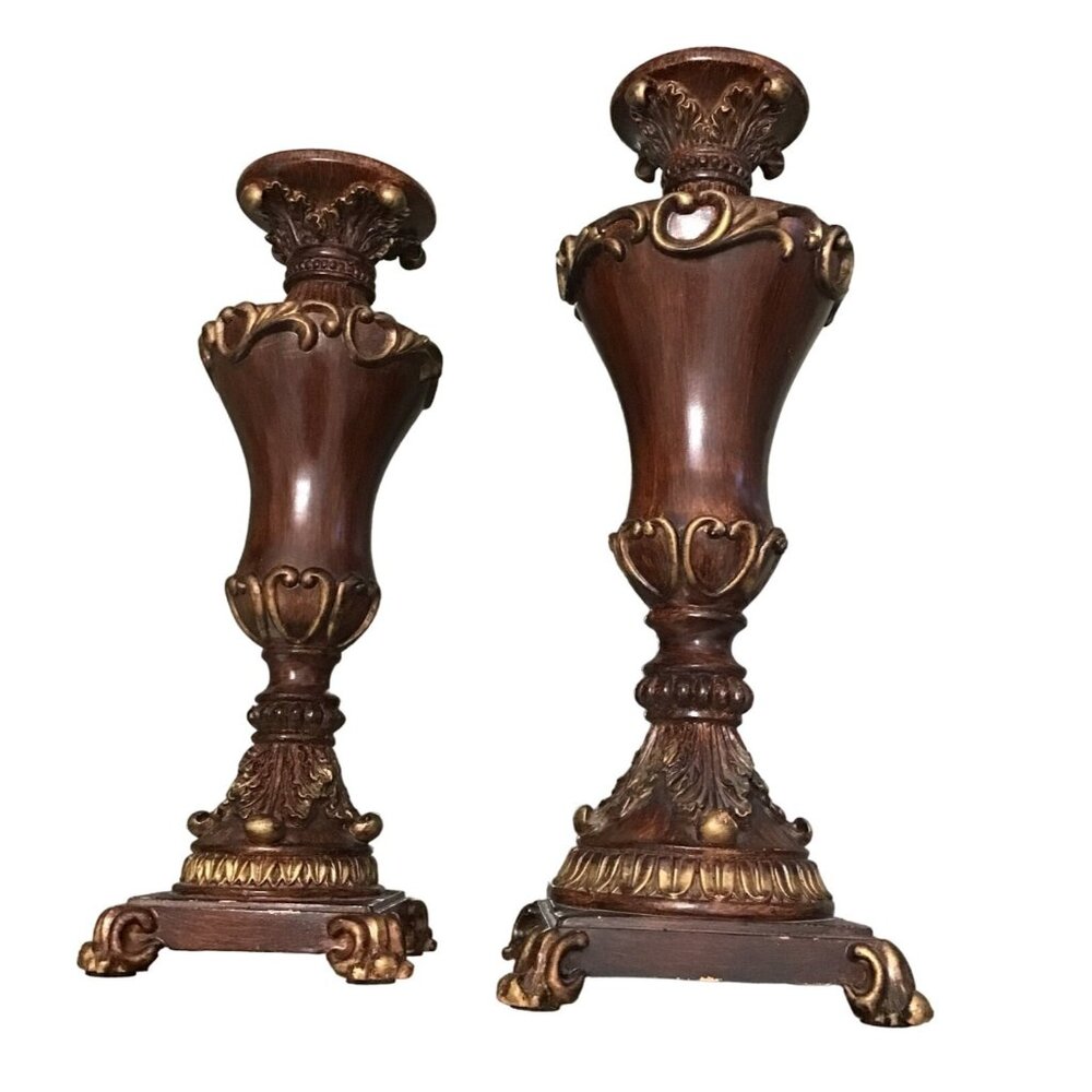 SET OF 2 BROWN CONTEMPORARY CLASSIC PILLAR CANDLE HOLDERS - Picture 2 of 7